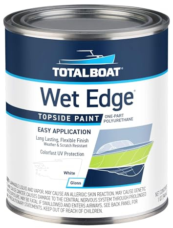 TotalBoat Wet Edge Topside Marine Paint Premium Polyurethane Coating for Boats, RVs, Exterior Trim, Fiberglass, Metal, and Wood (White, Quart)
