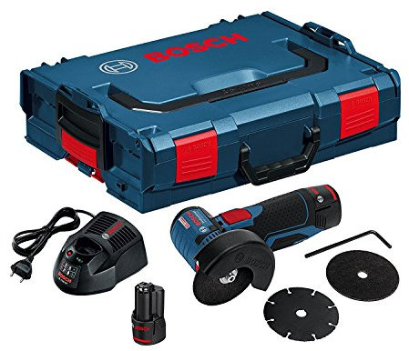 Bosch Professional GWS 10,8-76 V-EC Akku-Winkelschleifer mit 2 x 10,8V 2,5 Ah Akku, Scheibendurchmesser: 76 mm, Gewicht ink. Akku: 0,9 kg, L-Boxx, 06019F2002