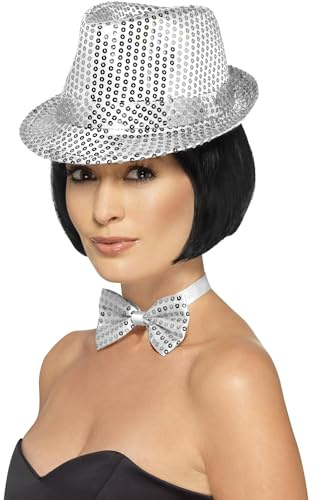 Smiffys Borsalino pailleté, Argent Halloween