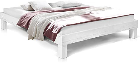 moebel-eins Massivholzbett Pumba Holzbett Doppelbett, Material Massivholz, Made in Germany, 160 x 200 cm, Weiss, Standardhöhe
