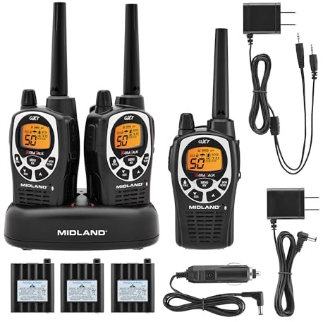 Midland GXT1000X3VP4 GMRS Two-Way Radio (50-Channel, Long Range, 142 Privacy Codes, SOS, NOAA, Rechargeable Nickle Battery, Black/Silver, 3-Pack)