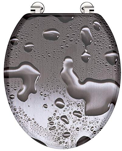 WC-Sitz - Toilettendeckel | Klodeckel ohne Absenkautomatik | MDF Holzkern | Toilettensitz mit Muster (Grey Steel)