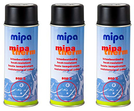 3x MIPA Mipatherm Schwarz Thermolack Ofenlack hitzebeständig bis 800°C 400 ml
