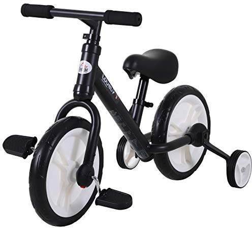 HOMCOM Vélo Enfant draisienne 2 en 1 roulettes et pédales Amovibles Roues 12 Hauteur Selle réglable pour Enfants de 2 à 5 Ans Acier Noir