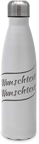 printplanet - Isolierte Trinkflasche mit Text oder Namen graviert - Edelstahl Thermo-Flasche mit Gravur, 500ml - Weiß - Motiv: 3 Welle 2