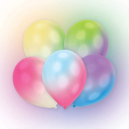 Amscan 9905021 – 12 globos de látex con luces LED de colores, diámetro de 27,5 cm, globos luminosos, decoración de cumpleaños, fiesta temática, eventos corporativos
