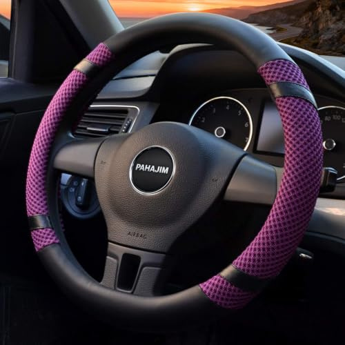 Lifetooler Auto Lenkradbezug Leder Ice Silk Universal 38cm(15) Lenkradhülle Atmungsaktiver Anti Rutsch Steering Wheel Cover für Auto Van Truck SUV (violett)