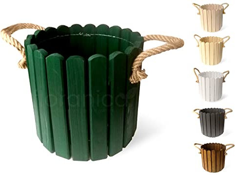 Floranica Pot de Fleur Interieur de pin jardinieres Exterieur Bois de pin Corde Jute Ficelle Cache Pot 33x30cm Vert