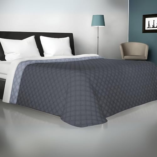 Viterbo Biancheria - Copriletto Matrimoniale Estivo e Primaverile Leggero, Trapunta Estiva Matrimoniale Double Face, Trapuntino 250x250cm Made in Italy (Matrimoniale (881), Grigio Chiaro/Scuro)