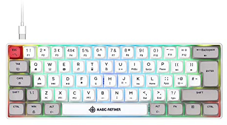 UrChoiceLtd Diseño del Reino Unido 60% Teclado mecánico para Juegos Tipo C con Cable 61 Teclas RGB LED retroiluminado USB Teclado PBT a Prueba de Agua Teclas Anti-ghosting para computadora/PC/Mac