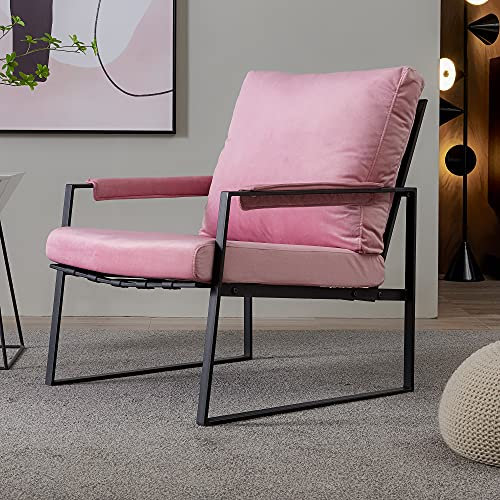 ZYLOYAL10 Moderner Relax Einzelsessel mit Samtkissen Sessel Polstersessel Stoff Lounge Clubsessel Fernsehsessel (Rosa)