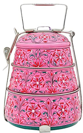 Craft with love a beautiful Handmade Handmade Lunch and Tiffin Boxes 3 parties Peint à la main Rose