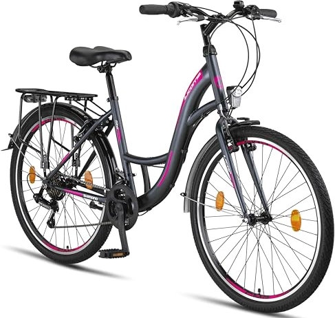 Licorne Bike Stella Premium City Bike in 24,26 und 28 Zoll - Fahrrad für Mädchen, Jungen, Herren und Damen - 21 Gang-Schaltung - Hollandfahrrad Citybike (Anthrazit, 26.00)