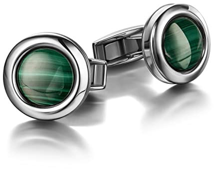 Colibri Hampton Manschettenknöpfe Herren - mit grüner Malachit-Steineinlage - Drehbarer Walschwanzverschluss - Polierter Edelstahl - Geschenkbox