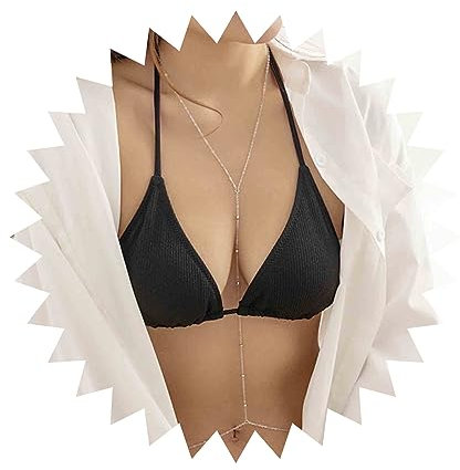 Yheakne Boho Schiavo Catena Corpo Collana Argento Bikini Reggiseno Catena Collana Lunga Perla Imbracatura Reggiseno Spiaggia Corpo Catena Gioielli Per Le Donne E Le Ragazze Regali Estivi (argento)