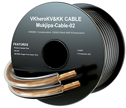 VKheroKV Mukjipa-Cable-02 5N OFC((99.999% Oxygen Free Copper Wire) HiFi Audio Speaker Wire 2 Conductors, 10 AWG, 12 AWG, 14 AWG, Mukjipa-Cable-02. (5M, 10 AWG)