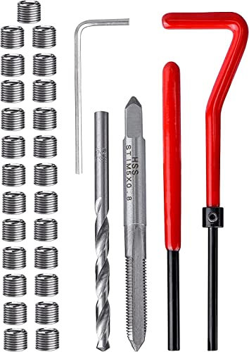 Fixinus 30 Stück M5 x 0,8mm Gewinde Reparatur Einsatz Kit, Rostfreier Stahl Gewindereparatursatz Helicoil Coil Kompatibel Handwerkzeug Set für Auto Reparatur