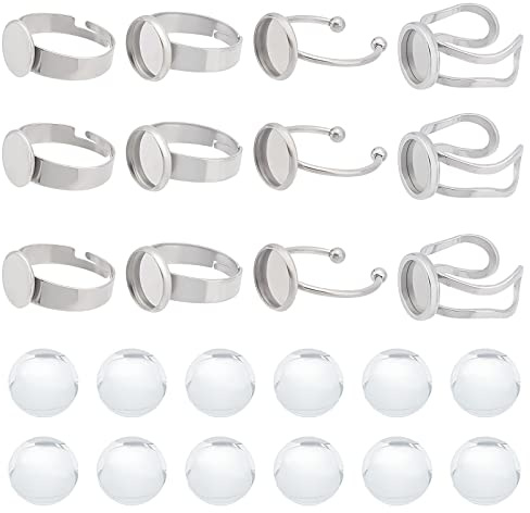 SUNNYCLUE 40 Stück DIY 20 Sets Ringrohlinge Verstellbare Ringbasis Rohling Aus Edelstahl Ringfassungen Runde Glascabochons Fingerring Cabochon Fassungen Ringrohlinge Für Schmuckherstellungsset DIY Han
