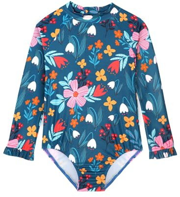 Long Sleeve Bathing Suits for Girls Green Flowe with UPF 50+ Sun Protection Girls Rash Guard Girls 5t 5-6 Years