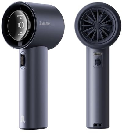 JISULIFE Tragbarer Handventilator,Einstellbare Geschwindigkeit(1-100),Turbo-Mini-Ventilator,Wiederaufladbarer 3600mAh Akku,Digitales Display,Für Frauen Männer Reisen/Camping/Outdoor-Blau