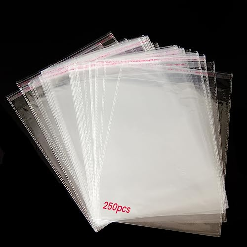 250 Bolsas de Celofán Transparente Autoadhesivas. Bolsas de Plástico OPP Medianas con Costura Sellada y Orificio de Ventilación para Chuches, Regalos, Joyas, Tarjetas, Dulces, Bombones, Fotos.