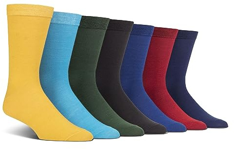 Spairs Men's Socks, Plain, Bright & Colourful Designs, Soft, Breathable, Comfortable, Crew Length, Value Multipack of 7 Pairs, Size 7-11 Deep Plain
