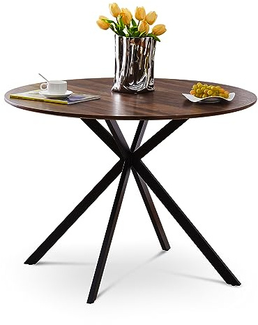 CLIPOP Round Dining Table 100cm with Metal Legs Industrial Kitchen Table for 4 People Wooden Circle Dinner Table for Dining Room Living Room, Rustic Brown