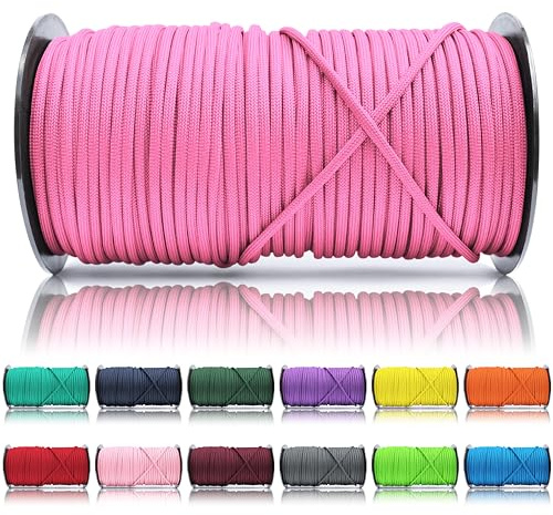 Ganzoo paracorde 550 100 m, Corde à âme gainée 4mm Type 3, 7 brins intérieurs, Polyester/Nylon, Couleur Rose Pink2, pour Bricolage, poignée de Couteau, Laisse et Collier Chien, Camping