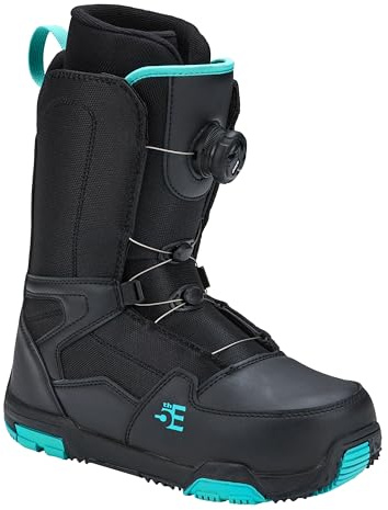 5th Element Lace Up and Dial Snowboard Boots for Women-Compatible with Strap Snowboard Bindings with Waterproof Liners-All Mountain Snowboarding Womens Sizes (ATOP DIAL-Black/Teal 25, 7.0)