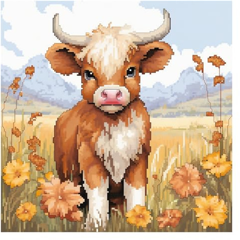 cukol cukol Kuh Kreuzstich Set Vorgedruckt, Tiere Stickvorlagen Stickbilder Vorgedruckt Kreuzstich Stickpackungen Stickpackung Cross Stitch Embroidery Kit Stickset Sticken Set Erwachsene Anfänger