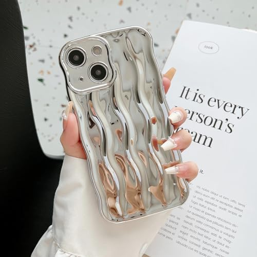 XIZYO Lockige Welle Wasser Ripple Hülle für iPhone 15, Silber | Niedlich Ästhetische Wellige Rahmen, Einfarbig, Rutschfest Weiche TPU Silikon,Schlanke Stoßfest Anti-Gelb,für Mädchen Frauen