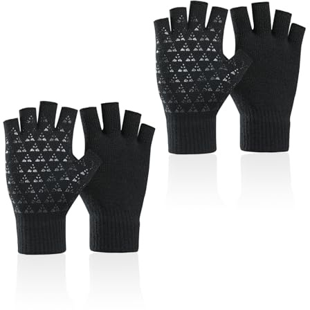 COACOM Guantes Térmicos Sin Dedos de Punto Negro - Antideslizantes para Pantalla Táctil, Unisex para Conducción y Accesorios de Invierno