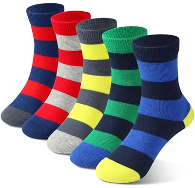 COTTON DAY Kids Boys Crew Dress Socks Bright Colorful Stripes Design 6-8 Years Wide Colorful Size M (8)