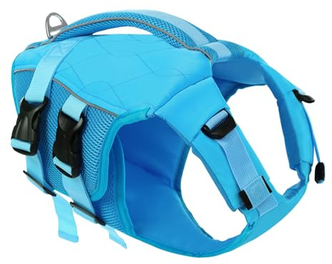 KONVINIT Gilet de sauvetage pour chien - Gilet de sauvetage pour chiens de petite, moyenne et grande taille - Pour le bateau, la natation, le surf, taille réglable avec poignée et réflecteurs