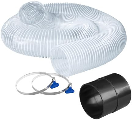 POWERTEC 70415 4 x 10' PVC Dust Collection Hose with 2 Stainless Steel Thumb Screw Hose Clamps and 4 Dust Port Adapter for 4 Pipe to Hose for Workshop Dust Collection Fittings, 1 Set