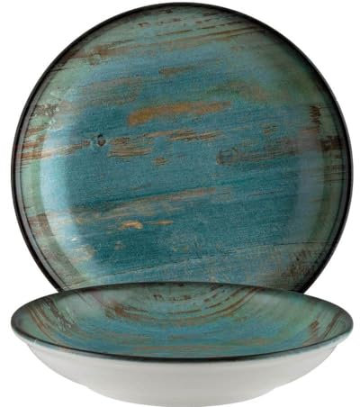 Bonna 6x Madera Mint Bloom Teller tief 25cm 130cl rund Porzellan Blau MDRMTBLM25CK Suppenteller Pastateller Essteller Salatteller Geschirr
