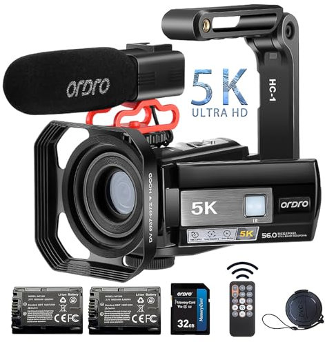 ORDRO AE20 Videokamera 5K 56MP Camcorder Vlogging Kamera für YouTube,WiFi Nachtsicht 3 270° drehbarer Touchscreen Video Vlogging Camera