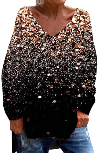 Glittertoppar dam rosa, långa skjortor dam XXL tunika dam långärmad sommar muslin blus orange basic skjorta dam v-ringad topp dam elegant vandringsblus dam tunika topp blus