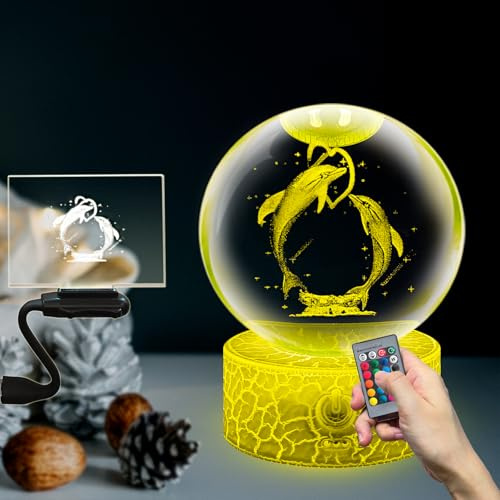 Die glaskugeln, die freundschaften, und zwei tümmler für die tischplatte 3,15 zoll mit kristall und die nachtbeleuchtung mit auch lampen für eine lampen mit led-player für eine gemütliche dekoration