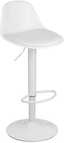 Baroni Home Sgabello Girevole con Schienale e Cuscino, Altezza Regolabile e Poggiapiedi, Fondo Antigraffio, Ideale per Sala da Pranzo, Ristorante, Bianco, 1 Pezzo, 40x40x80-104 cm