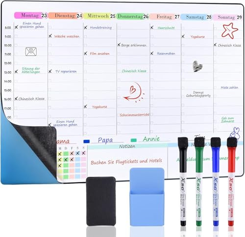 PVC-Frei Selbstklebende Magnetfolie Whiteboard | Weißwandtafel | Schreibtafel | Wandfolie | Farbe: Weiß (60x40cm Wochenplaner)