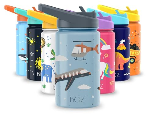 BOZ Botella de Agua Infantil con Pajita, 414 ml (Bailarina) | Doble Pared, Sin BPA, Apta para Lavavajillas
