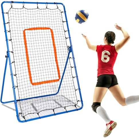 Rete rimbalzante per pallavolo, 1,8 x 9,2 m, regolabile a 5 angolazioni, rete per rimbalzo, bersaglio per allenamento pallavolo, attrezzatura da allenamento con rete in PE e corde elastiche per