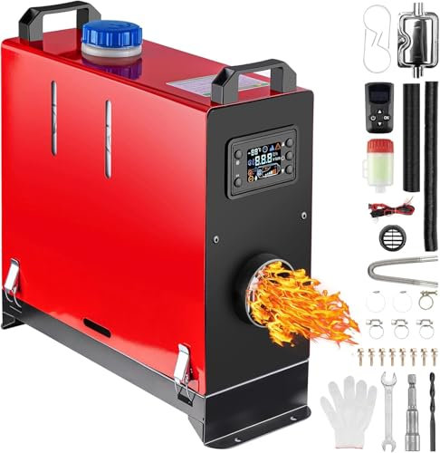 HALOYWB Chauffage Stationnaire, Chauffage Diesel 12 V 8 KW avec écran LCD, Chauffage à air Diesel à télécommande, Faible consommation pour Voiture, camionnette, Voiture, Camion, Bateau, Bus (Rouge)