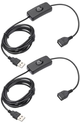sourcing map Lot de 2 rallonges USB avec interrupteur à bascule ON/OFF - 2 m - USB mâle vers femelle - Pour lampe de bureau, ventilateur - Bande lumineuse LED - Noir
