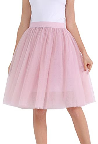 Tüllrock Damen 3 Lagen Tüll Elastische Taille Sommerrock Unterrock Petticoat Rocklänge Kurz Party Prom Rock (01 Gold, L)