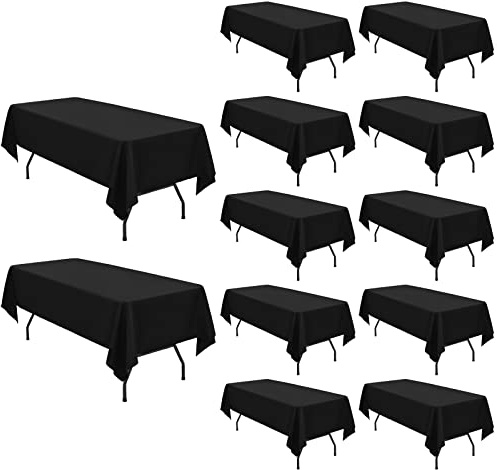 12 Packungen Schwarz Polyester Tischdecke-153 x 260cm Rechteck-Tischdecke für für 6Fuß/1,8m große rechteckige Tische, waschbarer Stofftischabdeckung für Hochzeit/Buffet Party/Esstisch/Events | Waschbare, wiederverwendbare Tischdecke aus Polyestergewebe, für Hochzeit, Bankett, Veranstaltung, Party, Schwarz