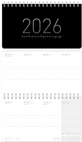 Häfft® Pocket Wochen-Tischkalender 2026 klein (16,1 x 9,7 cm) quer, 1 Woche 2 Seiten, Mini Schreibtisch-Kalender Black Edition - nachhaltig & klimafreundlich