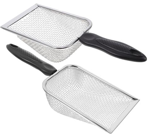 GLSTOY 2pcs Stainless Steel Beach Mesh Shovel Set for Pets and Food, Metal Sand Filter Tool 2.8x2.8cm Fine Mesh for Sand, Shells, and Litter Cleaning, Multi-use Shovel for Beach and Kitchen