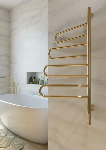 Elna® Scaldasalviette Elettrico Oro PVD 100x46 cm, 103W - Termosifone Bagno in Acciaio Inox 304 con Timer & Termostato, IP44-4 Bracci Girevoli 180° - Stendino Asciugamani a Parete